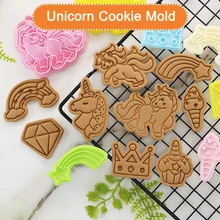 Cartoon Cute Pony Rainbow Crown Shape Biscuit Mold DIY Household Baking Cake Fondant Making Tool 3d Suppressed Biscuit Cutter