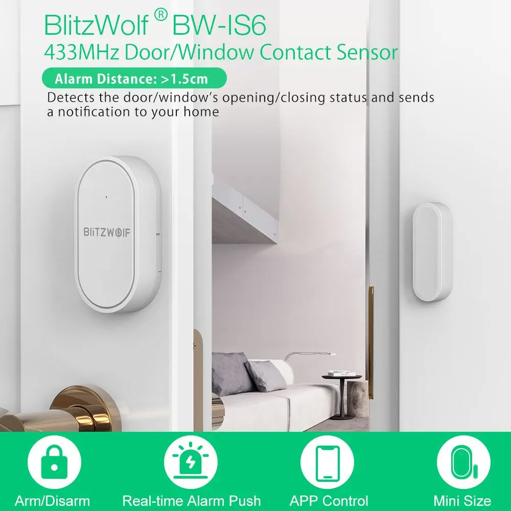 Беспроводный датчик контакта для окон и дверей BlitzWolf 433 МГц|Сенсор детектор| |