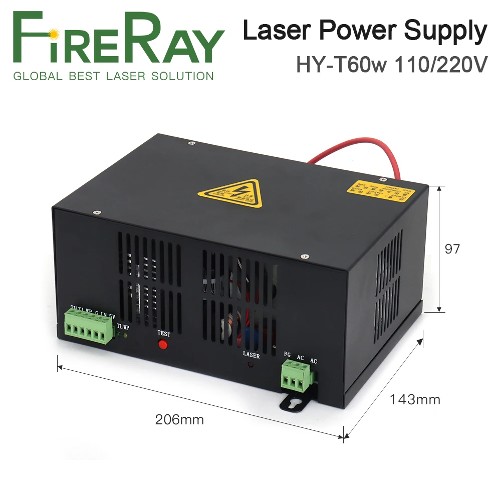 FireRay 60 Вт CO2 лазерный блок питания для лазерной гравировки режущей машины HY T60