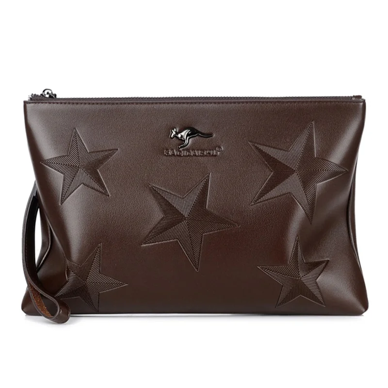 Star Embossing Men's PU Leather Wallet Handbag Zipper Clutch Long Wallet Business Large Capacity Clutch Purse Detachable Wristle