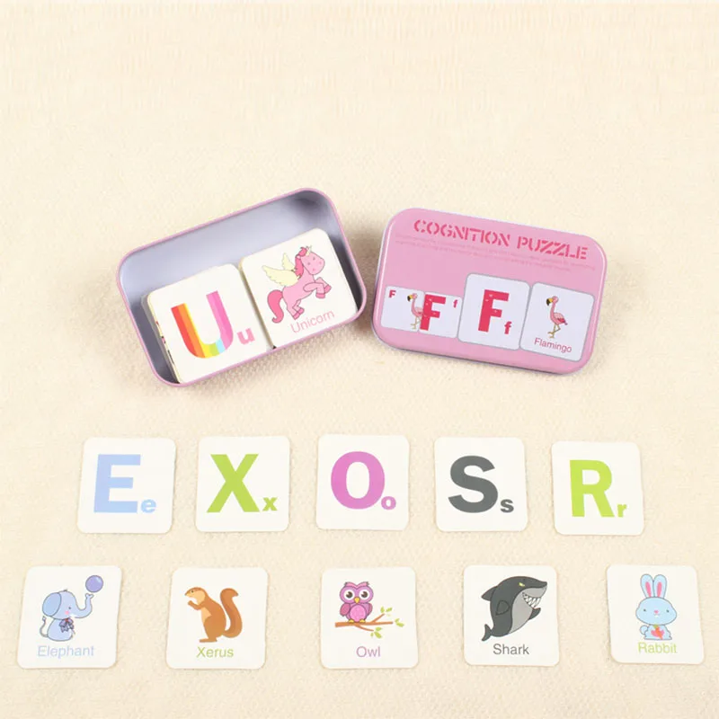 Kids Montessori Wooden Puzzle Toys Animal Graph Match Card Game Early Educational Materials Double-sided Puzzle Toy For Children 14