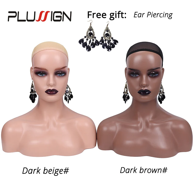 

Plussign New Makeup Black Lipstick Model Wig Mannequin Head With Shoulders Breast Ear Holes Headband Sunglasses Display Stand