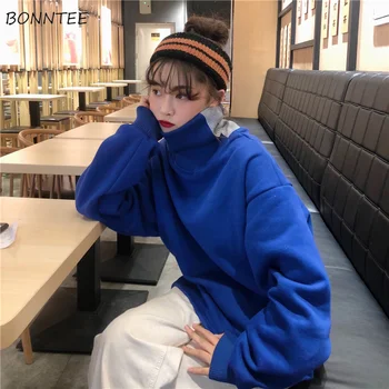 

Hoodies Women Solid Warm Thicker Plus Velvet Turtleneck Full Sleeve Large Size Loose Womens Hoodie Leisure All-match Simple Chic