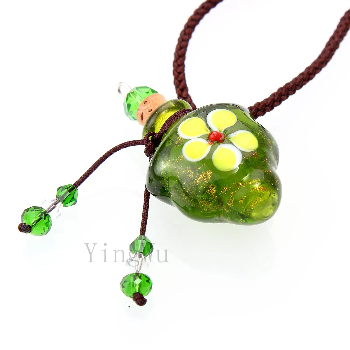 YingWu Murano Glass GREEN oil ashes urn bottle cork pendant vial Necklace Adjustable | Украшения и аксессуары