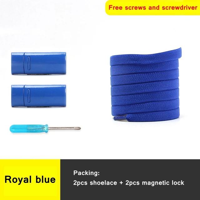 1 second No tie shoelace 24Color Elastic shoelaces Magnetic metal lock Quick wear in Flat Suitable for all shoes Lazy laces Royal blue