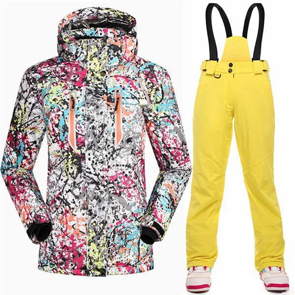 YELLOW SET SAENSHING, Теплая Лыжная куртка+ ремень, штаны для сноуборда, водонепроницаемый лыжный костюм, женские костюмы для сноубординга, женские уличные зимние комплекты - Цвет: YELLOW SET