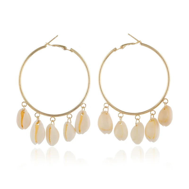 

2019 Fashion Natural Shell Gold Color Metal Shell Earring for Women Circle Statement Earrings Exaggerated Tassel Beach Jewelry