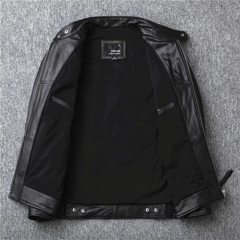 YR!Free shipping.super sales.classic biker genuine leather jacket.cool slim cowhide coat.men fashion leather jacket.plus size