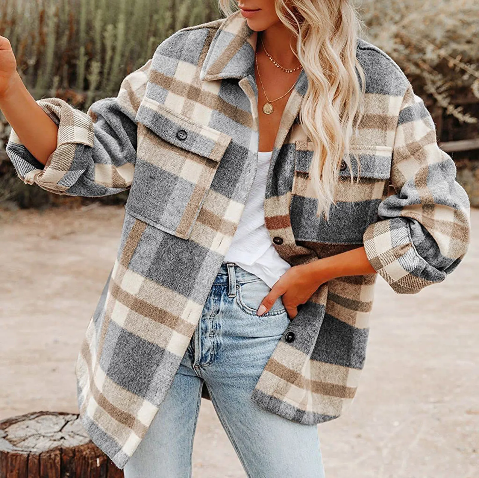 Sczwkhg Women's Brushed Plaid Shirts 