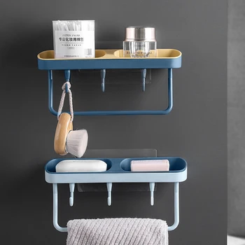 

Drain Soap Rack With Towel Hook Toilet Wall Hanging Bathroom Cosmetics Soap Box Kitchen Condiment Bottle Storage Organizer