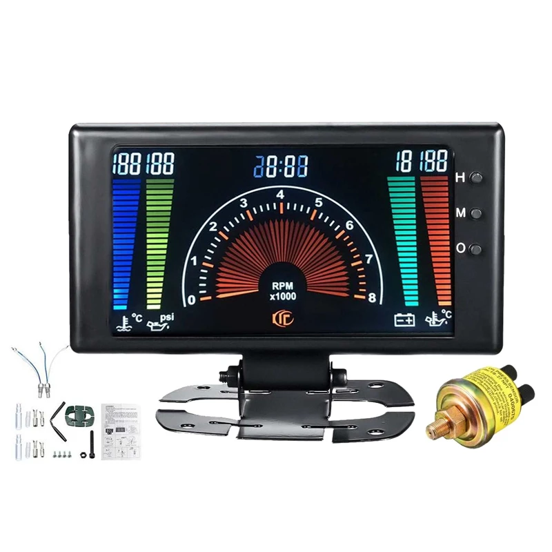 

Car 6 in 1 Car LCD Digital Gauge Oil Pressure Voltage Water Temperature Oil Temperature Tachometer RPM 8-18V