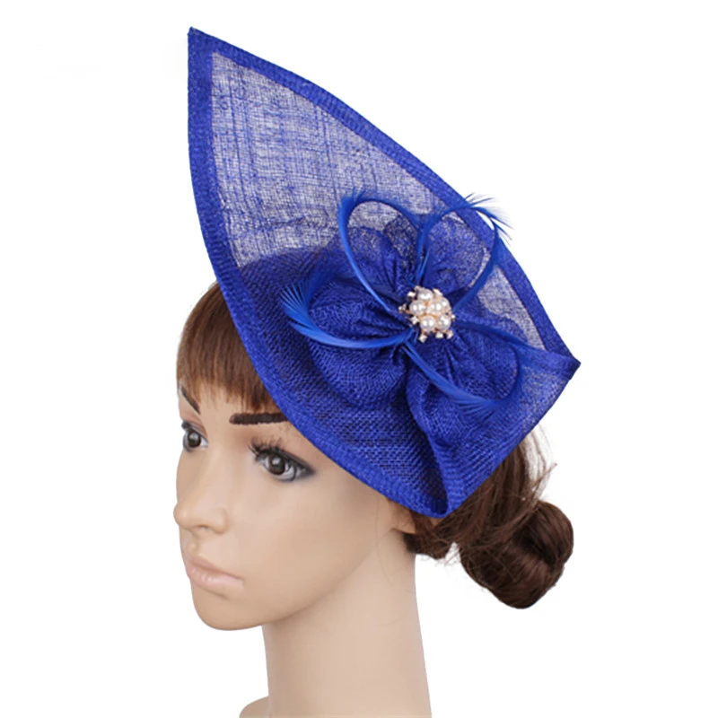 Капля воды острый Золотой Свадебная шляпка для женщин постельное белье с цветами жемчуг Элегантные Свадебные шляпы chapeau pour mariage SH90 - Цвет: royal blue