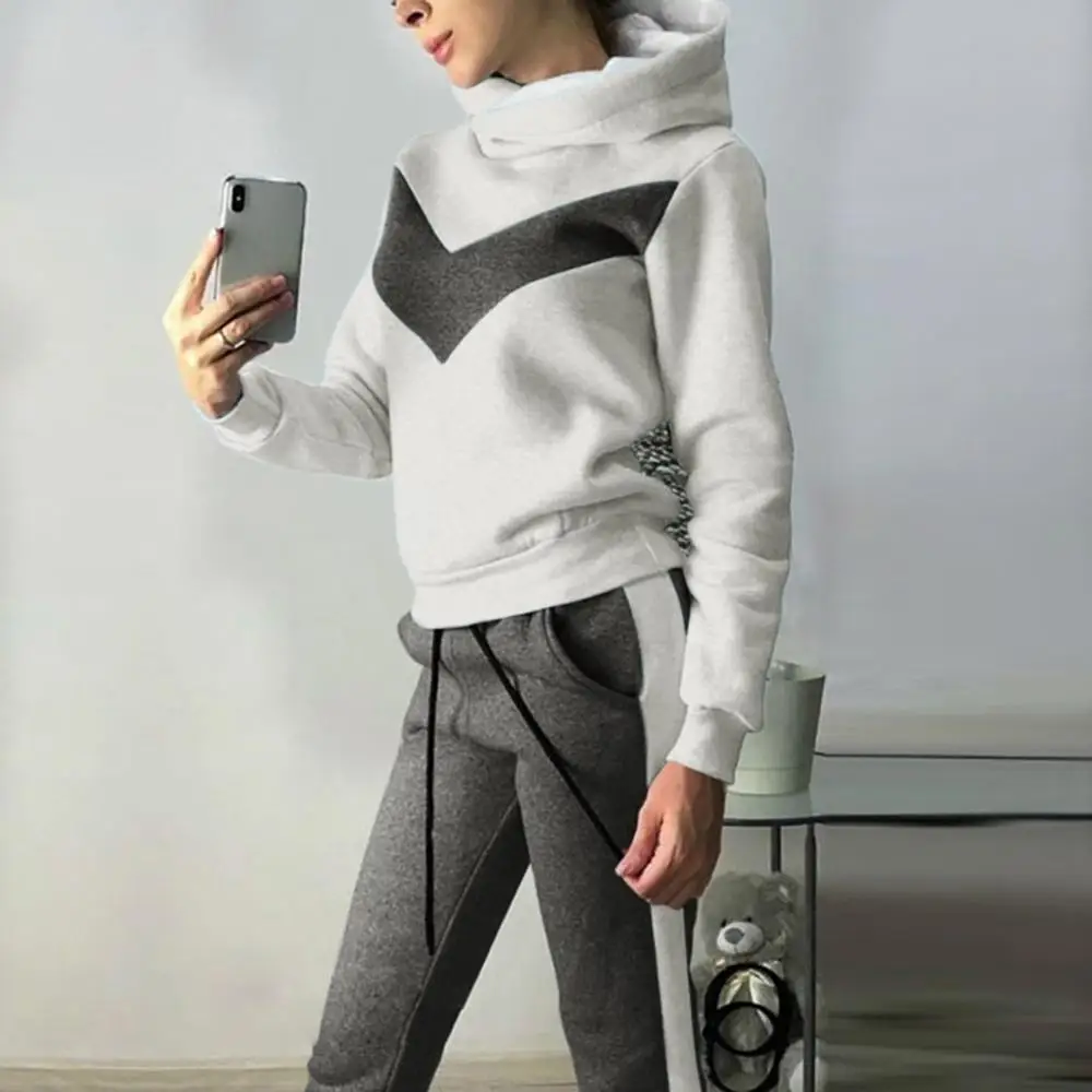 Skup 2019 dorywczo ciepłe zimowe ubrania dwuczęściowy zestaw kobiet sportowy sweter bluza z kapturem dres kobiet topy spodnie Ropa Mujer Femme