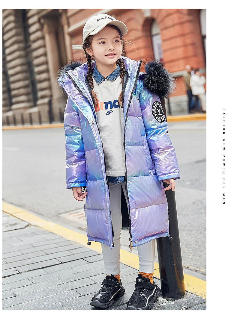Пуховик для девочек модный длинный пуховик с меховым капюшоном пальто для девочек от 4 до 12 лет, детское зимнее пальто, куртка, верхняя одежда