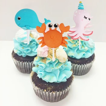 

Ocean Sea Cake Topper Cute Whale Crab octopus cupcake cake toppers under the sea party supplies baby shower girl birthday party
