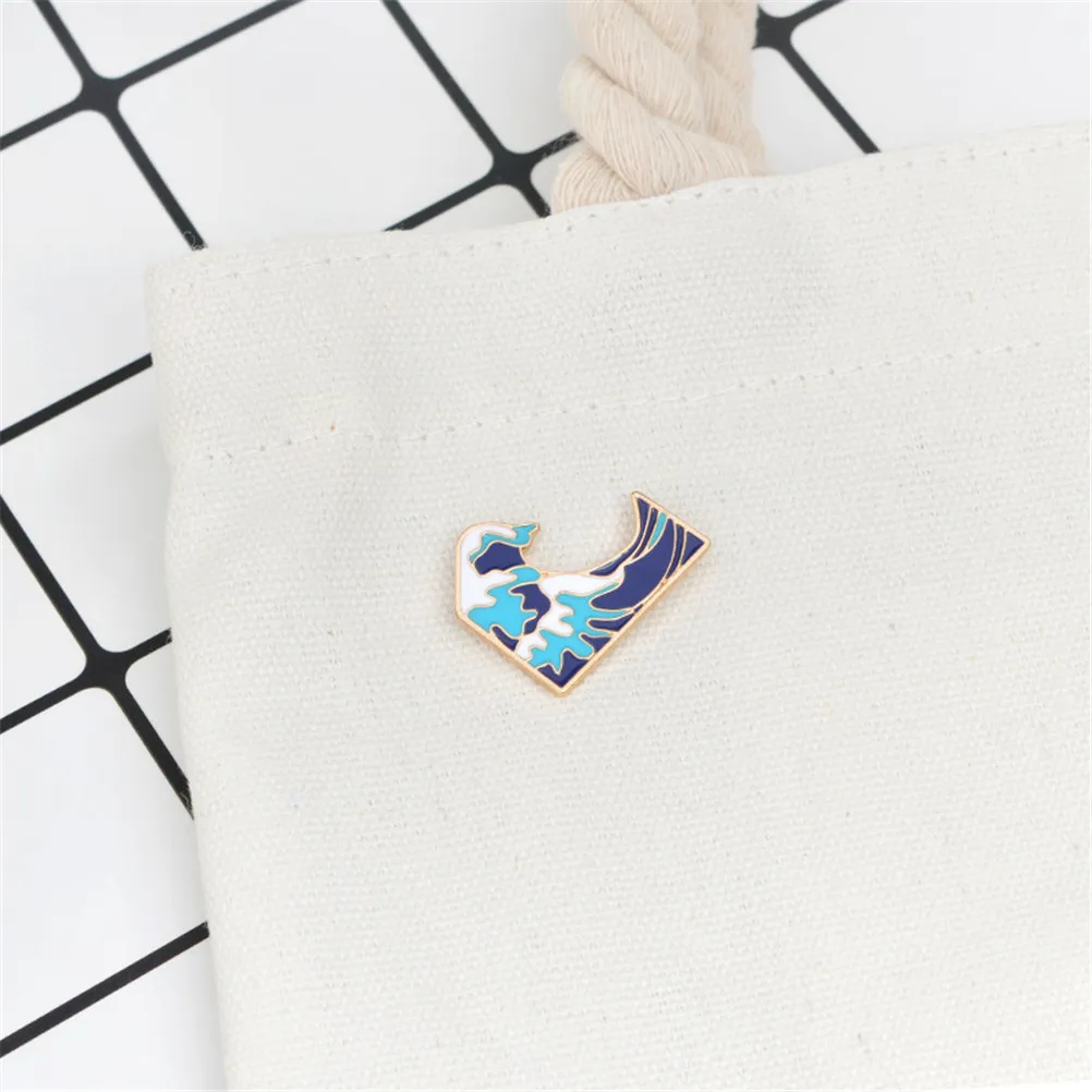 Cartoon Blue Waves Pins Brooch Pins Childlike Button Glaze Pin Denim Jacket Pin Badge Jewelry Gift For Kids Friends 2*2.4cm