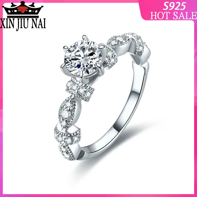

925 Sterling Silver Ball flower vine ornate Chinese style Vintage Cubic Zirconia Anniversary Promise Solitaire Engagement Ring