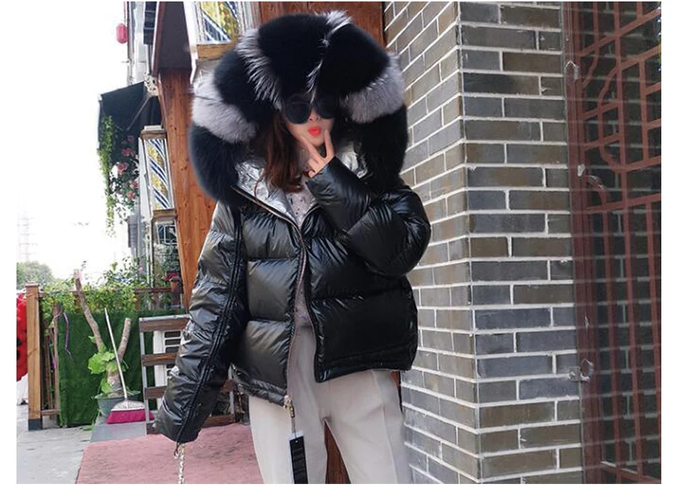 Maomaokong2018 Зимний пуховик с воротником из натурального Лисьего меха, пуховик с подкладкой из белого утиного пуха, повседневное Модное теплое женское пальто с большим меховым воротником