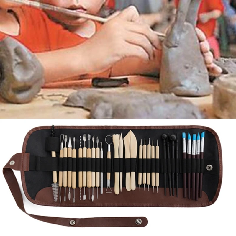 DIY Clay Pottery Tool Set Drill Pen Ceramics Sculpting Carving knife Sculpture Craft Wooden Handle Modeling Kit 30pcs