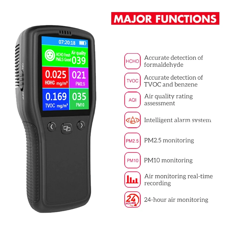 PM2.5 PM10 Formaldehyde HCHO TVOC LCD Digital Detector Air Quality Monitor 8In1