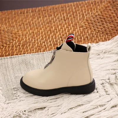 White Cotton boots Детские хлопковые сапоги; детские сапоги на молнии спереди; Botas; сапоги Martin для девочек; Детская плюшевая обувь из мягкой кожи; обувь принцессы; Цвет черный, белый - Цвет: White Cotton boots