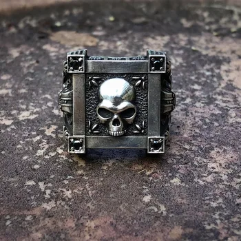 

Dropshipping Gothic Skull Flower Black Zircon Crystal Stainless Steel Signet Ring Fashion Mens and Woman Punk JewelryOSR292