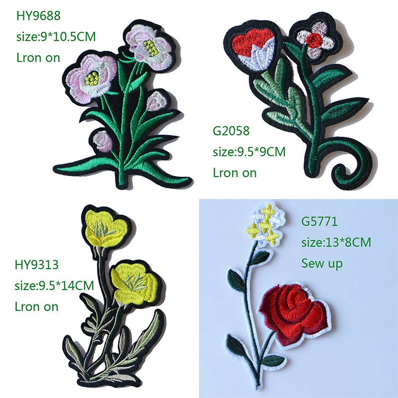 

1 PCS Rose Bud Narcissus Embroidered Iron on Patches for Clothing DIY Stripes Clothes Patchwork Sticker Custom Flowers Badges