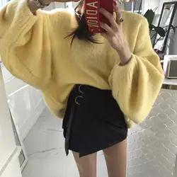 Большой размер свитера длинный пуловер Feminino более размер d свитер ленивый оаф кашемир женский корейский фиолетовый желтый осень 2019
