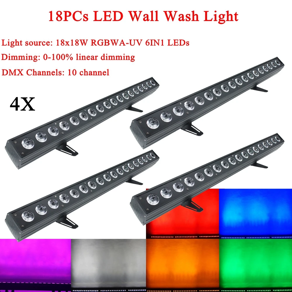 

4Pcs/Lot 18x18W RGBWA-UV 6IN1 LED Wall Washer Light DMX512 Sound Disco DJ Party Bar Wedding Wall Wash Stage Effect Lighting