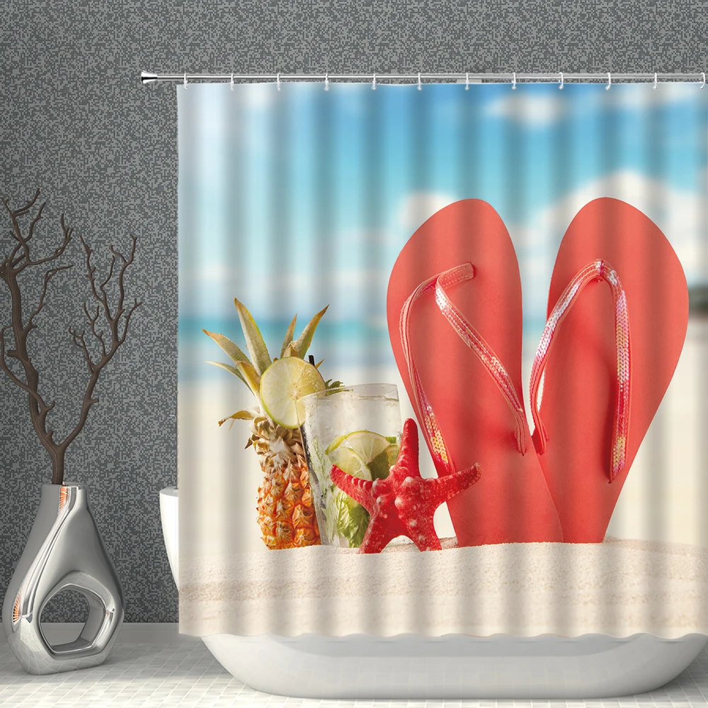 

Водонепроницаемая занавеска для душа, побережье, пляж, природный пейзаж, морская звезда, время отдыха, украшение для дома, полиэстер