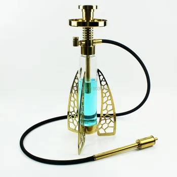 

A high end stainless steel shisha deluxe hookah glass vase led light without ice bag shisha hookah royal chicha gold shisha pipe