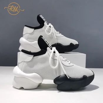 

RY-RELAA sneakers women white shoe 2020 fashion Genuine Leather platform sneakers ins wedge sneakers running shoes casual shoes