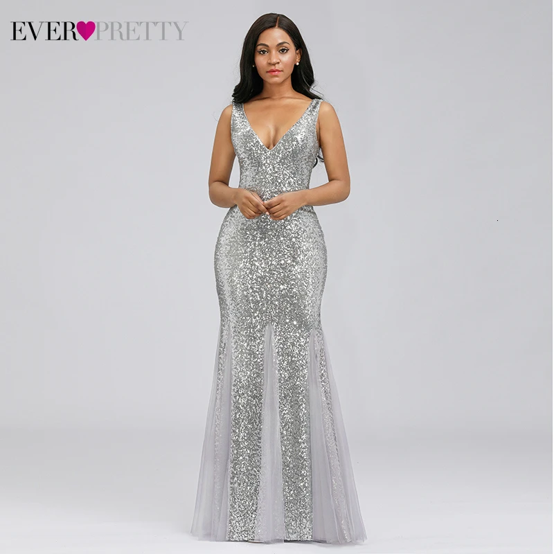 

Sexy Sparkle Prom Dresses Ever Pretty Mermaid Sequined Double V-Neck Sleeveless Sexy Evening Party Gowns Vestidos Formales 2019