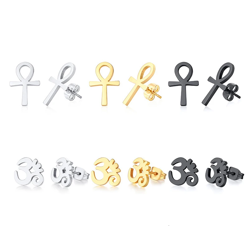 

Vnox 1 Piece Ankh Cross Stud Earrings for Men Women Punk Simple Stainless Steel AUM OM Prayer Ear Jewelry