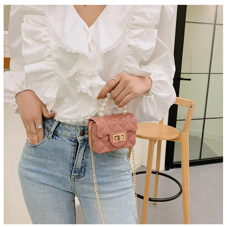 Dikaril Women Mini Handbag New Elegant Shoulder Messenger Portable Chain Bag Girl Cute Bag Pearl Crossbody Rhombus Small Bags