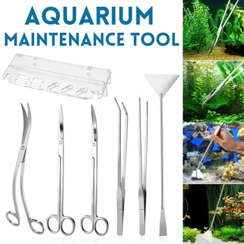 

Aquarium Tweezers Curve Scissor Maintenance Tools Kit Storage Holder Fish Tank Water Plants Stainless Steel Cleaning Tool