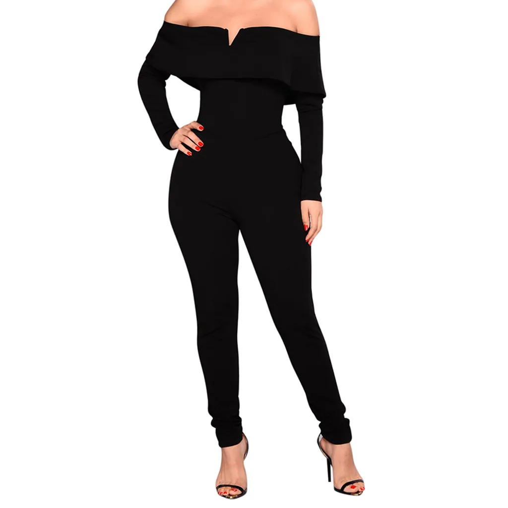 Womail Jumsuit комбинезоны Femmes длинный рукав v-образный вырез Вечернее платье без Плеч элегантное боди вечерние женские комбинезоны брючный комбинезон
