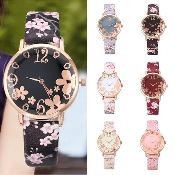 

Quartz Watch Bracelet Women's Embossed Flowers Small Fresh Printed Belt Student Male Female Men Watches Ladies Girls Clock Gifts