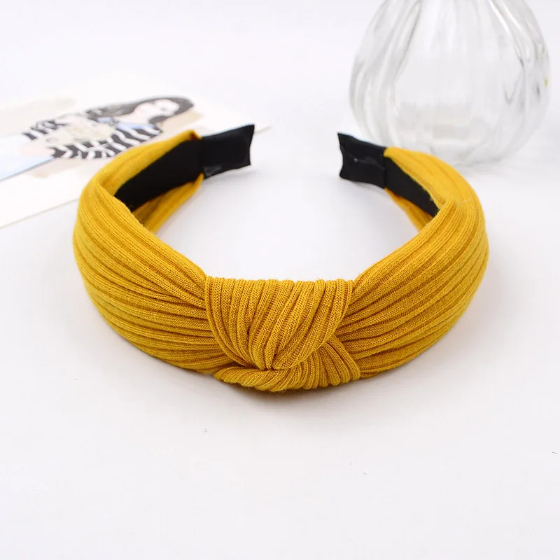 Geebro Knot Cross Tie Solid Fashion Hair Band Hairband Knitted rib Girls Bow Hoop Hair Accessories Velvet Twist Headband - Цвет: Ginger yellow