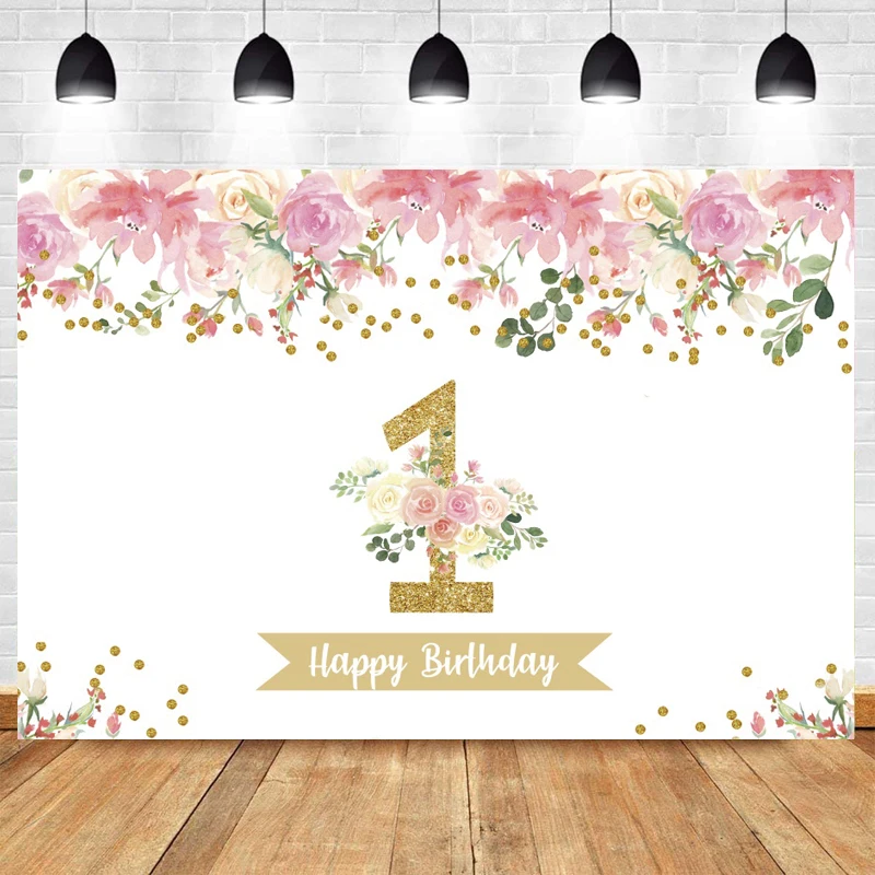 1st Photo Backdrop Newborn Boys Girls First Happy Birthday Party Flower Baby Shower One Photograph Background Banner Decoration |