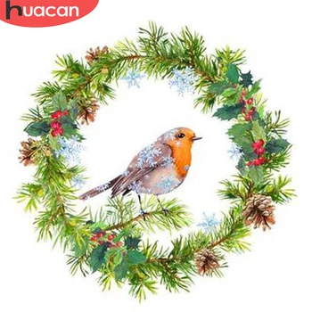 

HUACAN Full Square Diamond Embroidery Bird Diamond Painting Christmas Wreath Mosaic Handmade Gift Decorations For Room