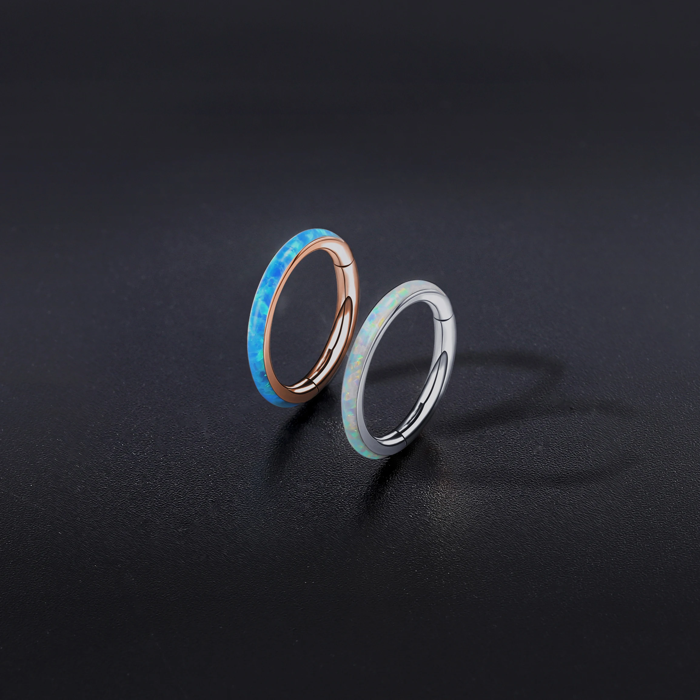 ZS 16G Real Opal Septum Piercing Stainless Steel Nose Ring Opal Helix Cartilage Hoop Earring Opal Nose Clicker Piercing Jewelry