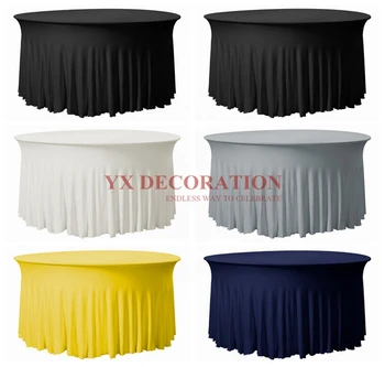 

Around Ruffled Spandex Tablecloth Lycra Round Table Cover For Wedding Event Party Decoration Table Cloth