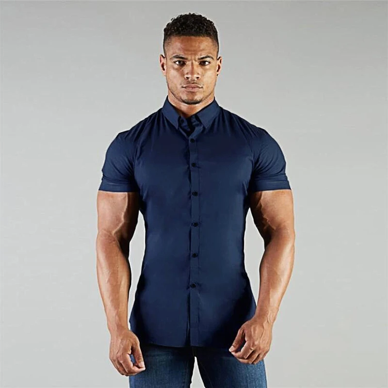 mens short sleeve button down collar dress shirts