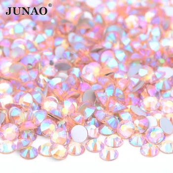 

JUNAO SS6 8 10 12 16 20 30 Lt.Peach AB Glass Crystal Flat Back Rhinestone Applique Non Hotfix Strass Glitter Nail Art Decoration