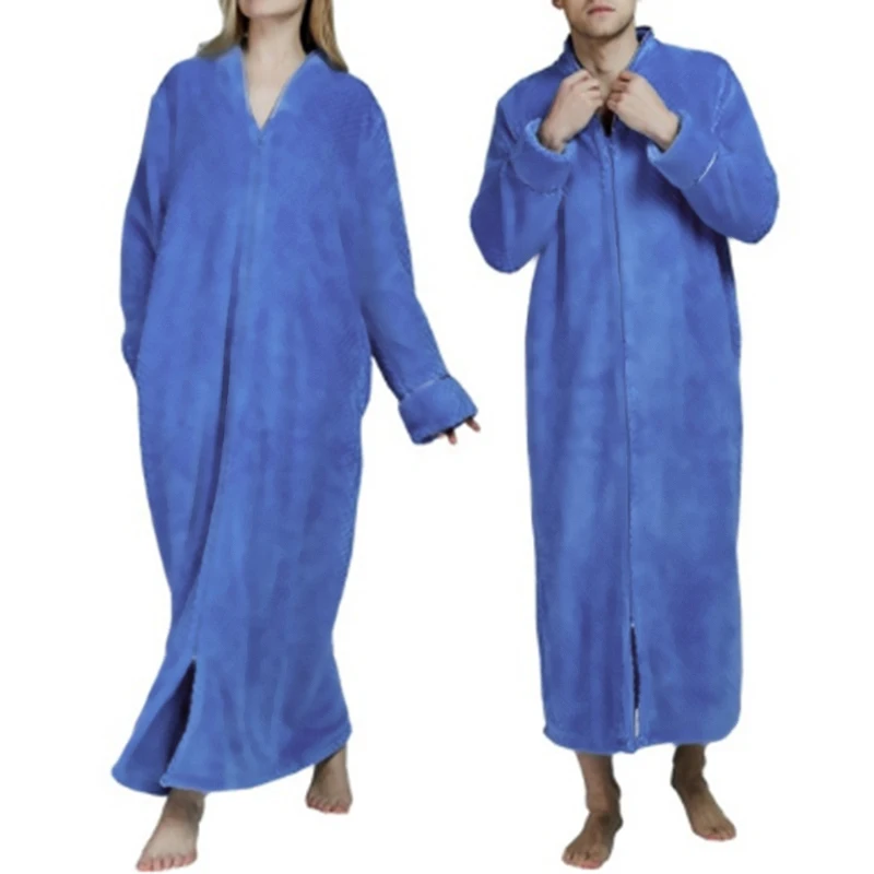 Зимние Модные мужские фланелевые халаты с длинным рукавом, уютные одноцветные халаты с v-образным вырезом, теплая ночная рубашка, женский халат из кораллового флиса INCERUN 7