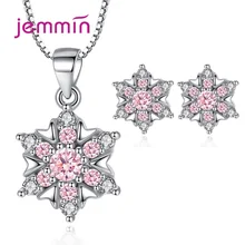 Элегантный набор снежинок S925 Стерлинговое Серебряные ювелирные изделия для Для женщин Обручение Цепочки и ожерелья, серьги-гвоздики с кубического циркония набор 2 шт./компл