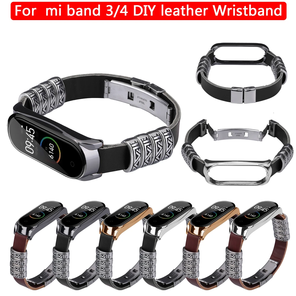 DIY кожаный браслет для xiaomi mi band bracelet, для браслета mi band 4 Кожаный ремешок сменный Браслет, кожаный браслет mi band