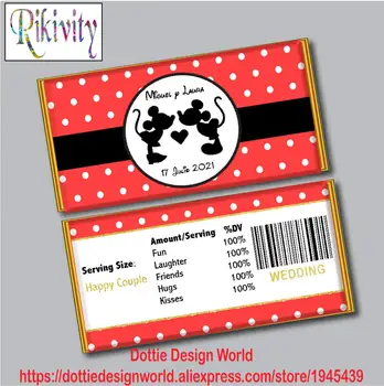 

Mickey Minnie Wedding Favors Polka Dot Candy Bar Hershey Chocolate Wrapper Stickers Wine Water bottle Labels Birthday decoration