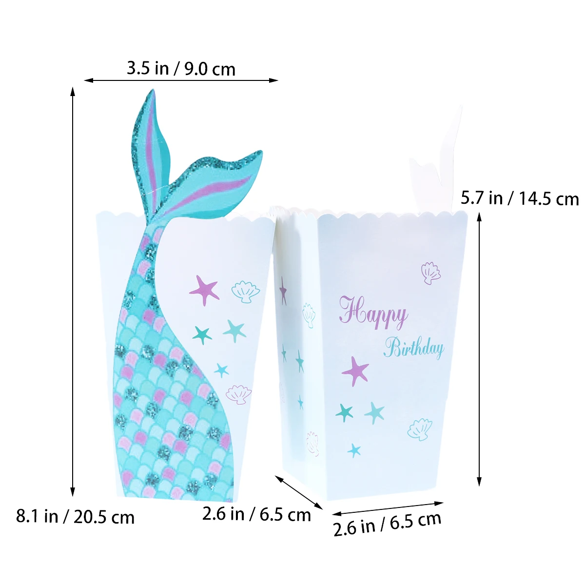 24pcs Mermaid Paper Popcorn Boxes Bags Cute Popcorn Box Party Supplies Snack Treat Box Container Birthday Baby Shower Wedding